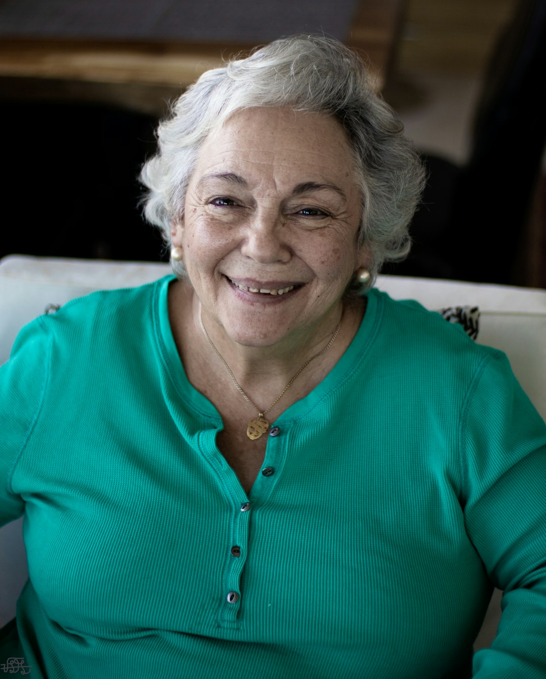 Smiling senior woman with silver hair